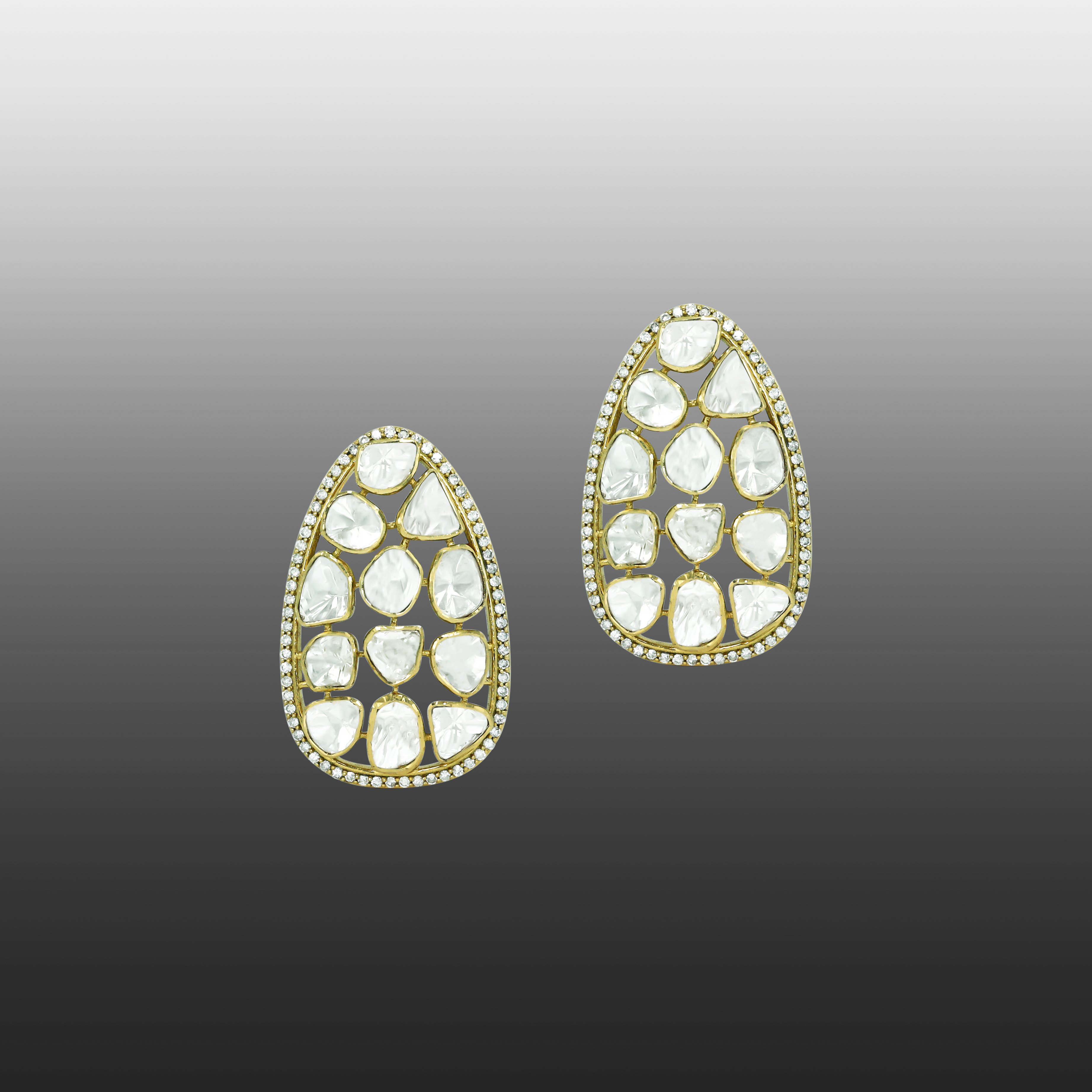 Openwork Polki Earrings with Diamond Borders